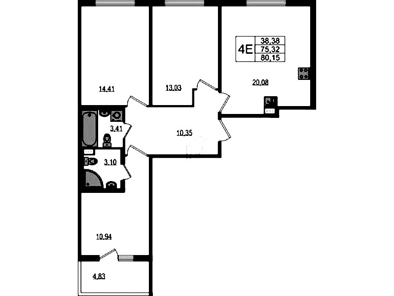 3-комнатная квартира 75.32 м², 1/4 эт., ЖК «Любоград в Стрельне»